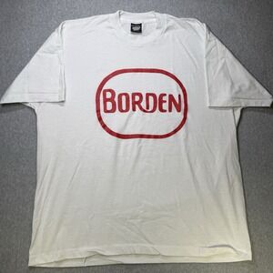 Vintage 90s Borden Logo Single Stitch T-Shirt XXL White Red Made USA‎